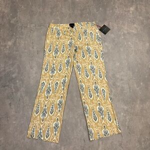 CYNTHIA ROWLEY Linen Printed Straight Leg Pants Size 12 NWT